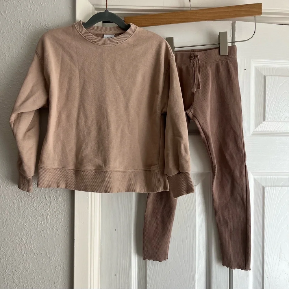 Zara girls 5-6 mauve plush sweater + ribbed leggings matching sets
